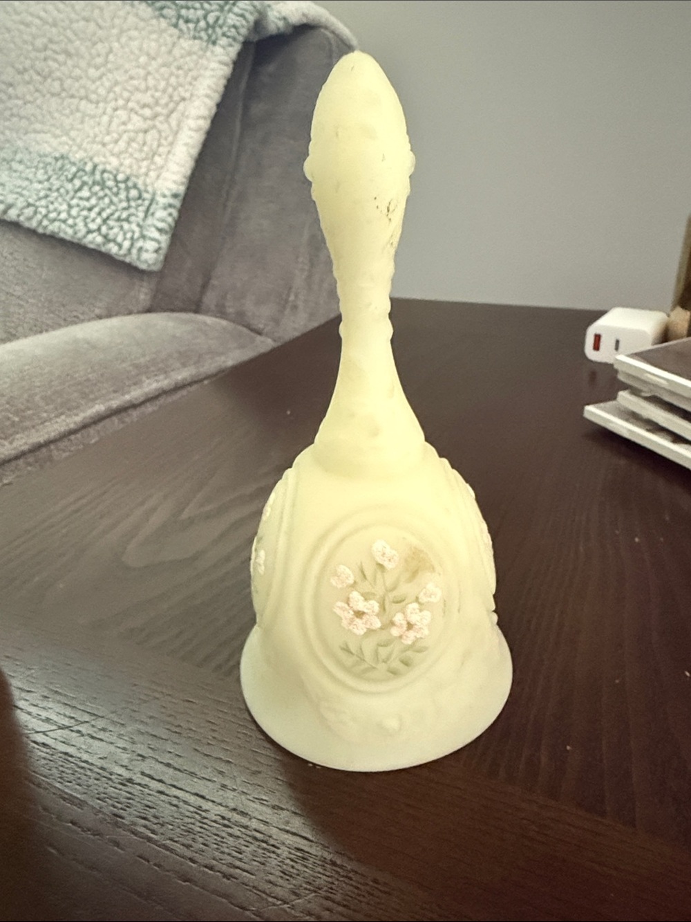 Vintage Fenton hand painted glass bell uranium